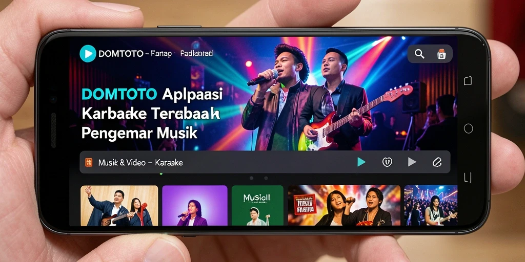 Tampilan utama aplikasi DOMTOTO dengan berbagai opsi lagu Karaoke.