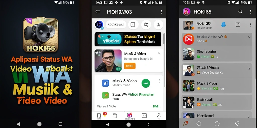 Screenshot utama HOKI65 menampilkan antarmuka pengguna dan berbagai pilihan video Status WA.