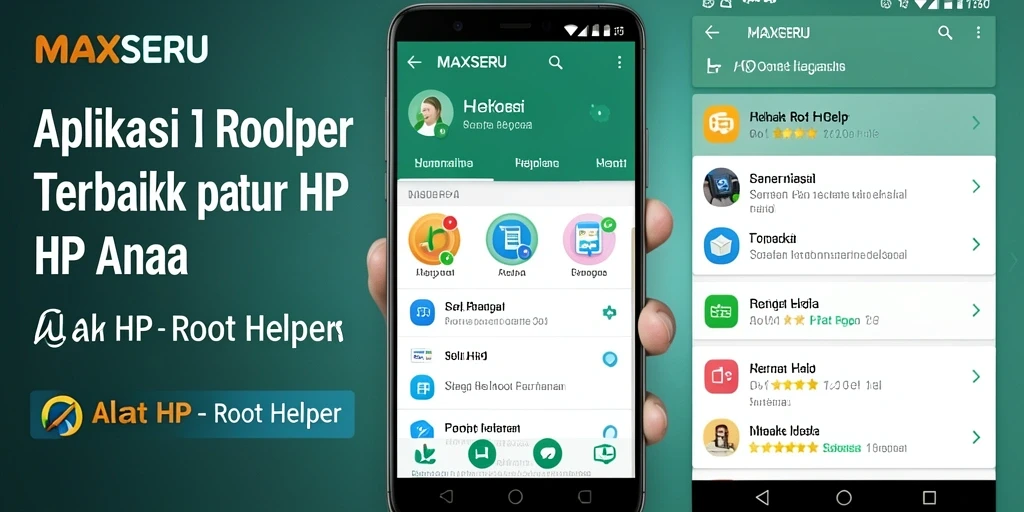 Screenshot MAXSERU menampilkan antarmuka pengguna yang intuitif dan fungsi Root Helper.